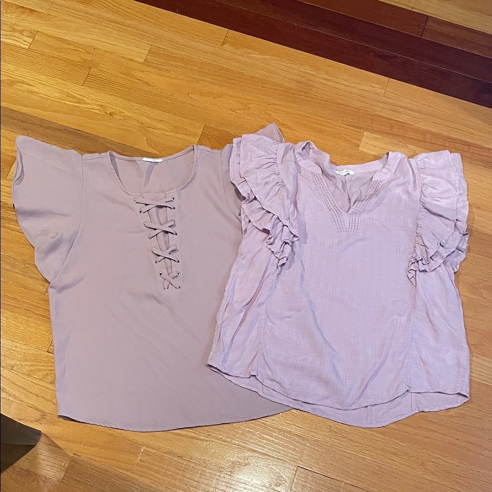 Maurices Light Purple Ruffle Sleeve Blouses